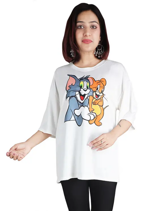 Printed Women Round Neck White T-Shirt