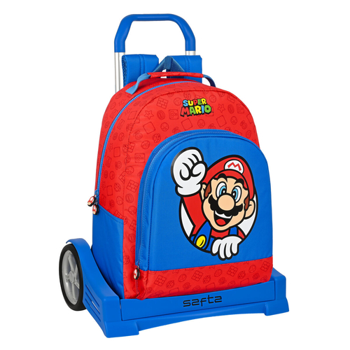 School Rucksack with Wheels Super Mario Blue Red 32 x 42 x 15 cm
