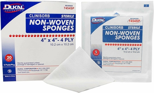 Dukal Non-Woven Sponges 4" x 4". Pack of 100 Highly Absorbent Medical