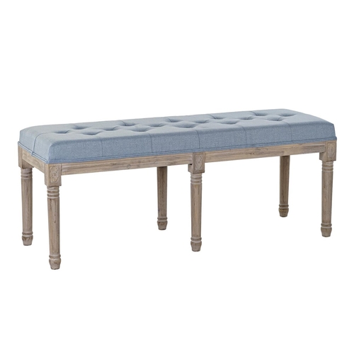 Bench DKD Home Decor   Blue Polyester Linen Rubber wood (122 x 41 x 48