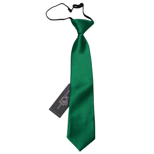 Plain Satin Elasticated Tie - Boys - Emerald Green