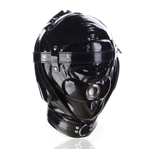 Ple'sur Shiny Pleather Locking Deprivation Hood With Single Nose Hole