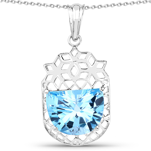 10.90 Carat Genuine Swiss Blue Topaz .925 Sterling Silver Pendant