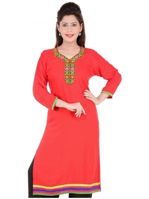 Rayon Straight Embroidery Kurti