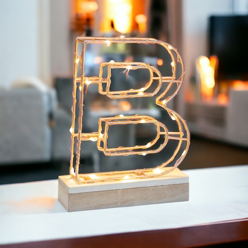 Light Up Letter B Wire Frame Copper Rose Gold Alphabet Light