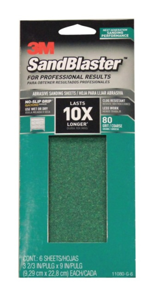 3M 11080-G-6 1 by 3 Sanding Sheet SandBlaster Sandpaper with No Slip G