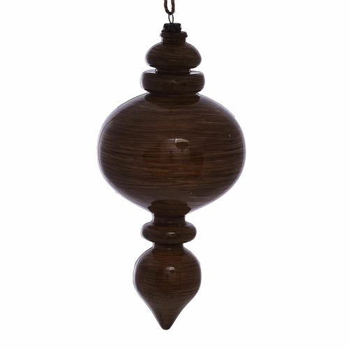 Vickerman MC198591 9 in. Brown Wood Grain Round Finial Ornament - 3 pe