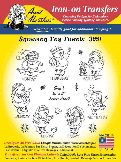 Aunt Martha's #3951 Snowmen for Tea Towels