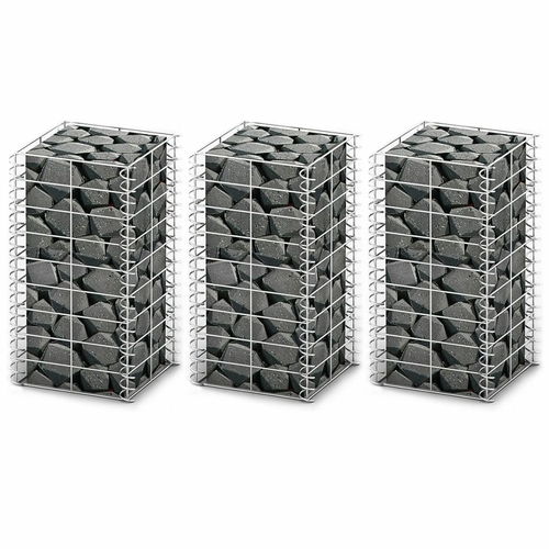 Gabion Set 3 pcs Galvanised Wire 9.8" x 9.8" x 19.7"