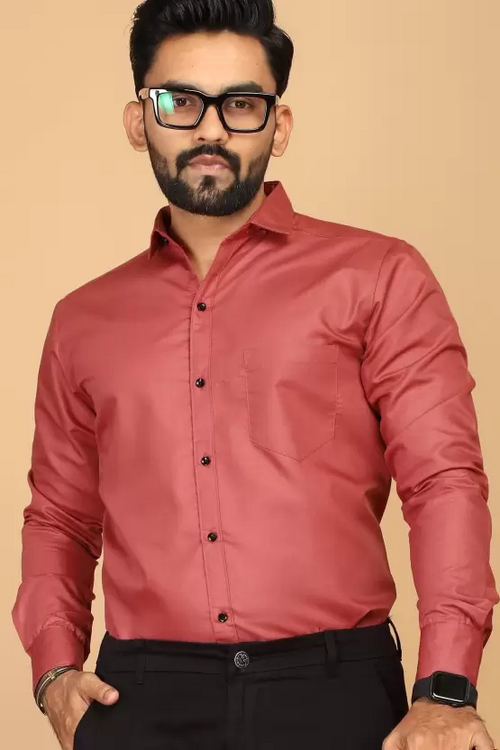 Men Regular Fit Solid Casual Shirt Pink (Size L)