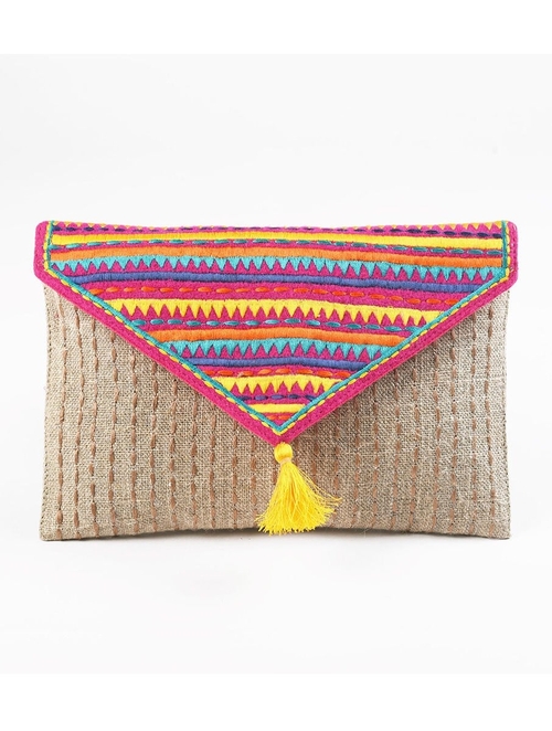 Women Multicolour Linen Clutches