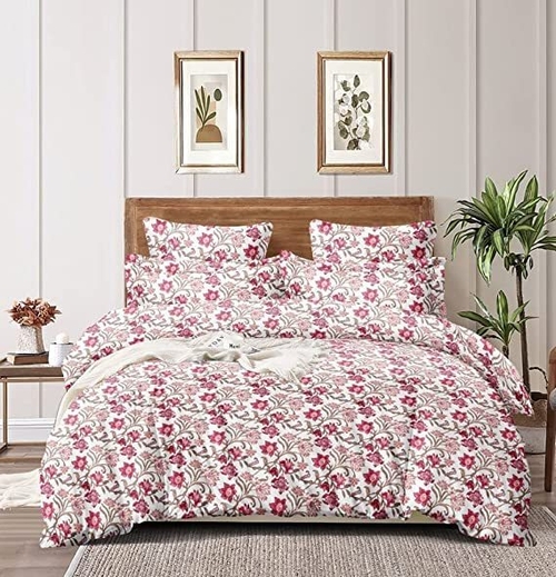 Cotton Feel FLORAL Printed King Size Double Bed Bedsheet with 2 |