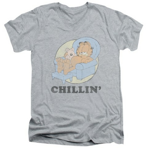 Trevco Garfield-Chillin Short Sleeve Adult V-Neck 30-1 Tee, Athlet