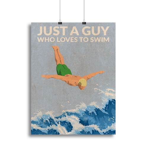 Just a Guy Who Loves To Swim green Canvas Print or Poster