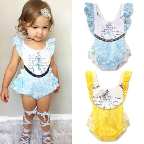 Newborn Baby Girls Lace Beauty Bodysuit Jumpsuit
