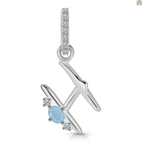Aquamarine & White Topaz Alphabet H Pendant  Artificial