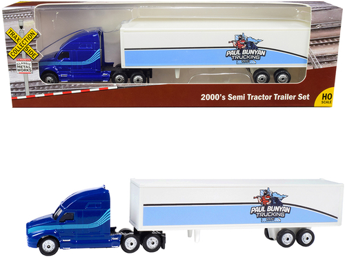 2000\'s Semi Tractor Trailer Truck Blue and White \Paul Bunyan