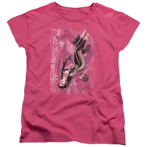 Trevco Jla-Catwoman No.1 - Short Sleeve Womens Tee - Hot Pink- Small