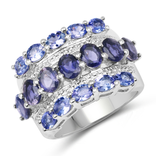 3.87 Carat Genuine Tanzanite and Iolite .925 Sterling Silver Ring