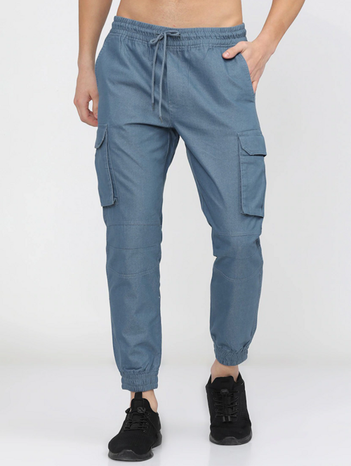 Men Mid Rise Solid Cargos(size38)(ColorBlue)