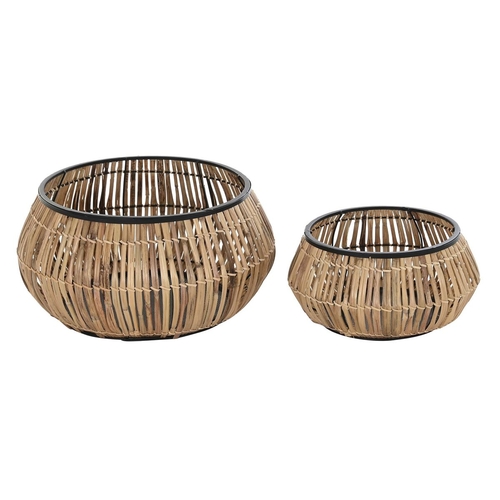 Set of pots DKD Home Decor Black Natural Metal Rattan Squared Bali 50