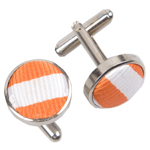 Thin Stripe Cufflinks - White & Orange