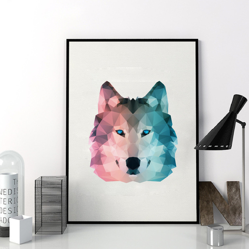 Geometric Wolf Canvas Art Print Wall Pictures ,