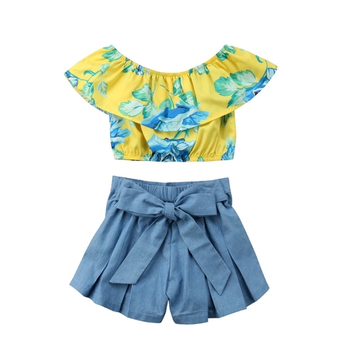 0 5T 2Pcs Girls Summer Floral Clothes Sets Baby