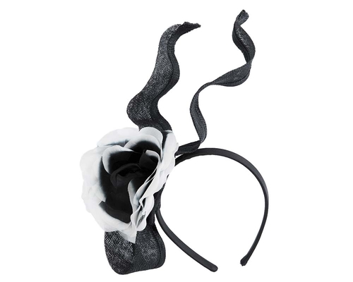 Black white fascinator with flower