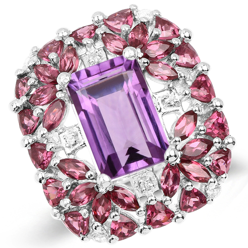 7.59 Carat Genuine Pink Amethyst, Rhodolite and White Topaz .925