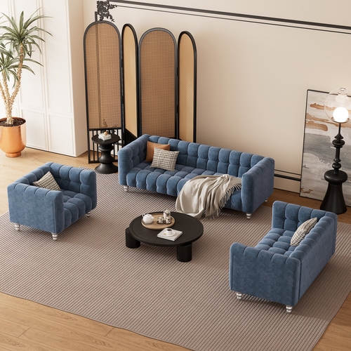 Modern 3-piece sofa set with solid wood legs, buttoned tufted