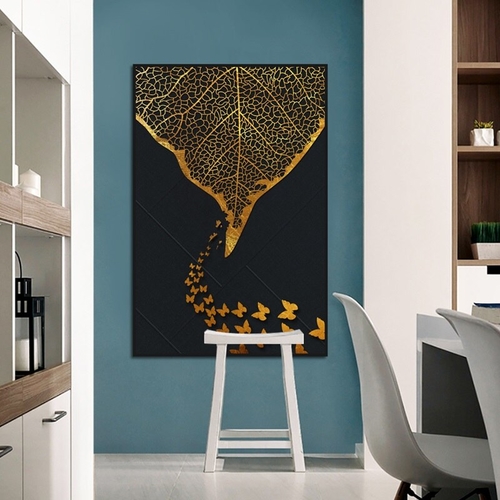 Abstract Leaf Poster Gold Butterfly Paintings Wall