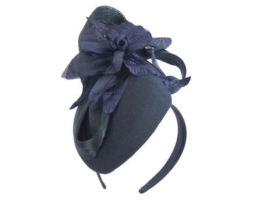 Tall navy winter racing pillbox fascinator