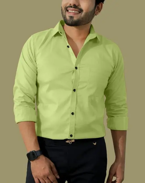 Men Regular Fit Washed Casual Shirt Green Size L