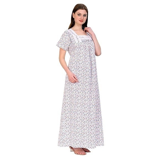 Women's Cotton Nighty Night Gown, Multicolor