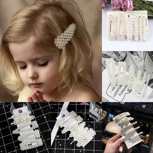 5PCS Elegant Crystal Barrettes Hair Clip Pearl