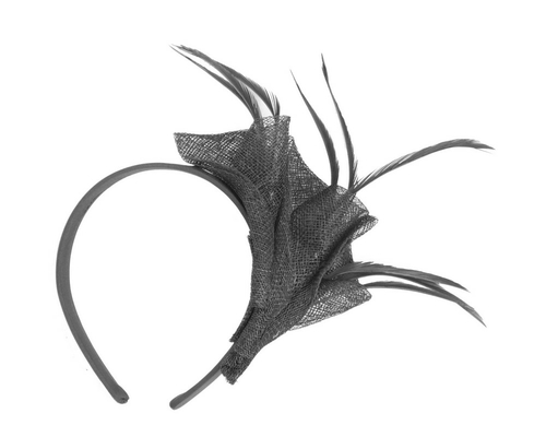 Petite black sinamay fascinator with feathers