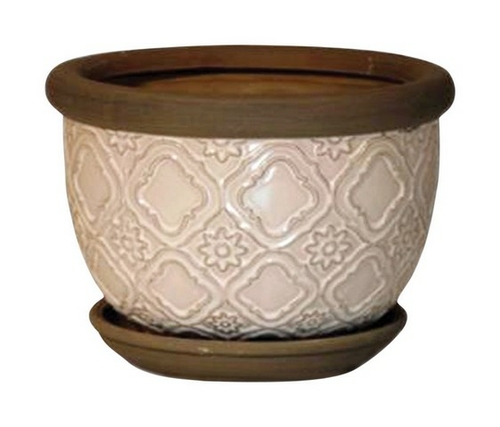 Lees Pottery CR10147-08A 8 in. White Medallion Planter - pack of 2