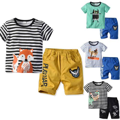 Boys Clothes Stripe Cartoon Print Tops T