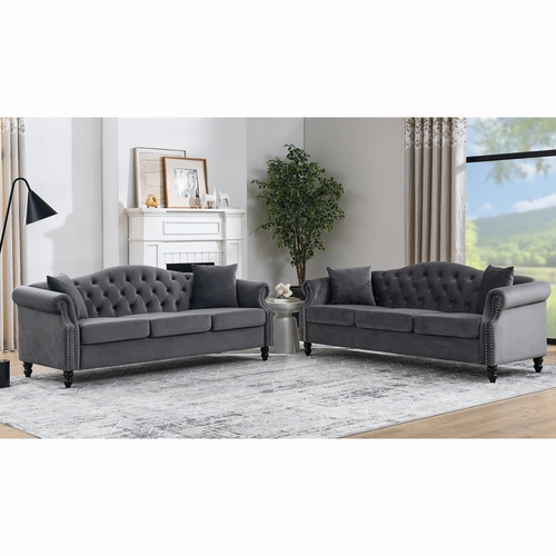 3-seater + 3-seater Combination sofa.Grey Velvet