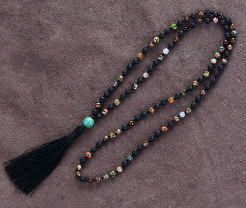 Beaded Necklaces For Women 6MM Black Lava Stone