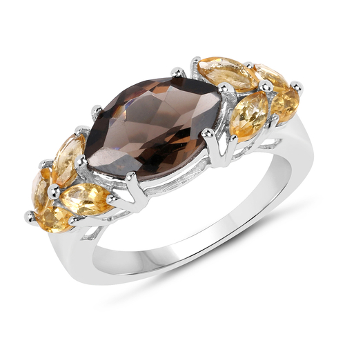 2.56 Carat Genuine Smoky Quartz and Citrine .925 Sterling Silver Ring