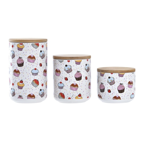 3 Tubs DKD Home Decor Natural White Multicolour Bamboo Stoneware 10 x