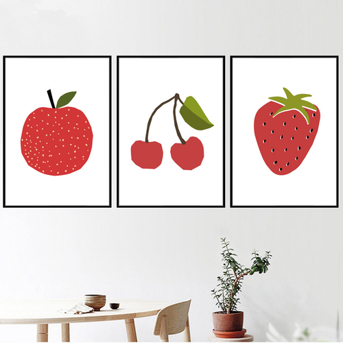 Cartoon Red Cherry Strawberry Apple Wall