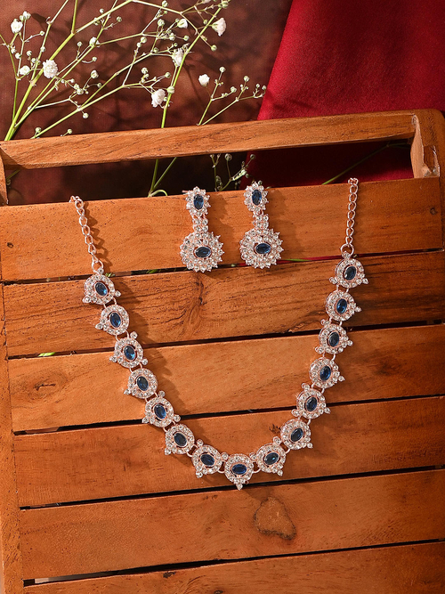 Luxurious Sapphire Blue Floral Wedding Jewellery Set Women