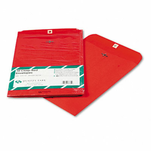 Quality Park 38734 Fashion Color Clasp Envelope  9 x 12  28lb  Red  10