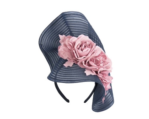 Large navy & pink racing fascinator with flowers