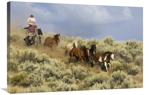 Global Gallery GCS-452592-2436-142 24 x 36 in. Cowboys Herding A Horse