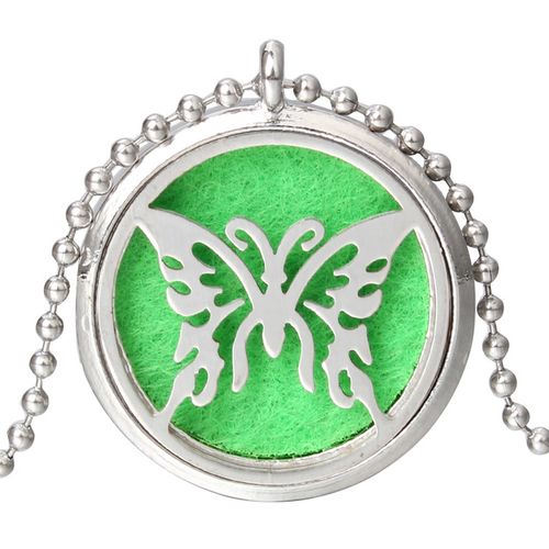 New Butterfly Aroma Diffuser Necklace Open Silver