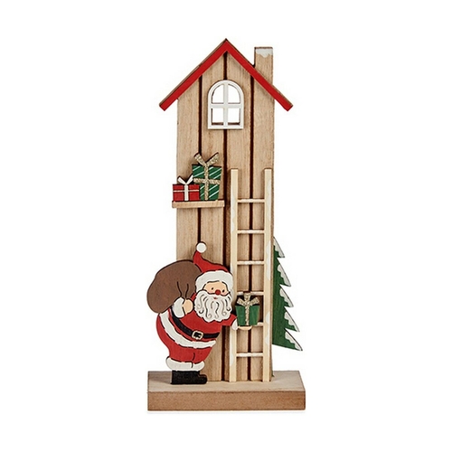 Decorative Figure House Father Christmas Brown Red Green Wood 5 x 24 x
